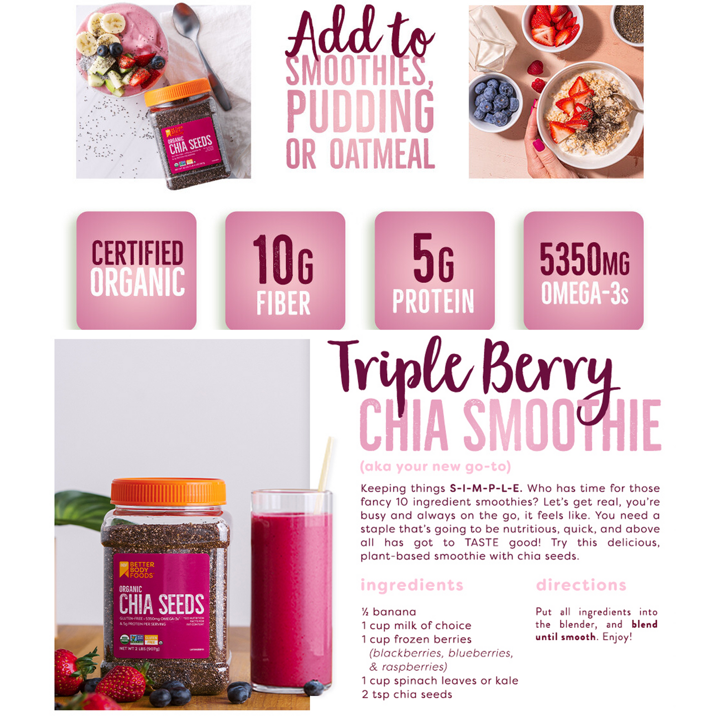 Unleash Your Potential with Organic Chia Seeds 2 lbs (32 Oz)! Now only $9.90, buy two, get one free!🌱